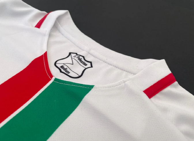 Striped White Football Shirt, Arabic Writing - Regular Fit