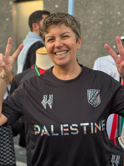 Holographic Black Football Shirt, English Writing - Regular Fit