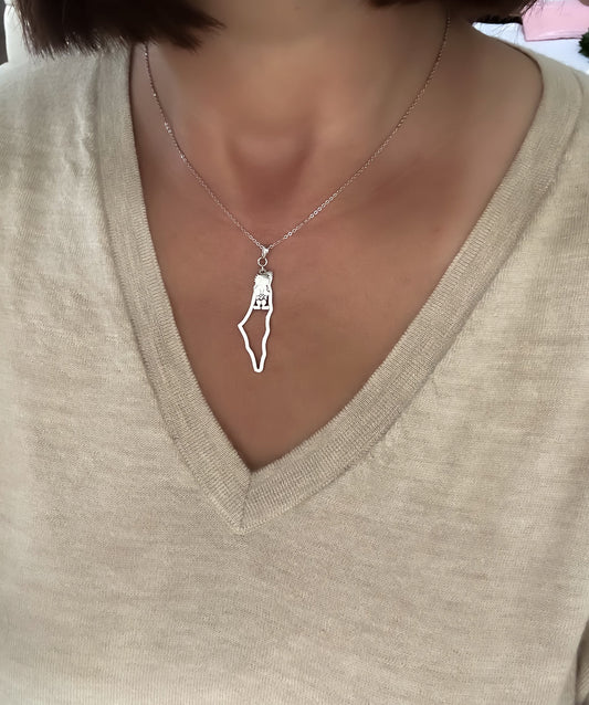 Palestine Map Outline With Handla Charm Necklace