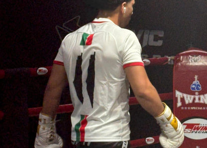 Striped White Football Shirt, English Writing - Regular Fit