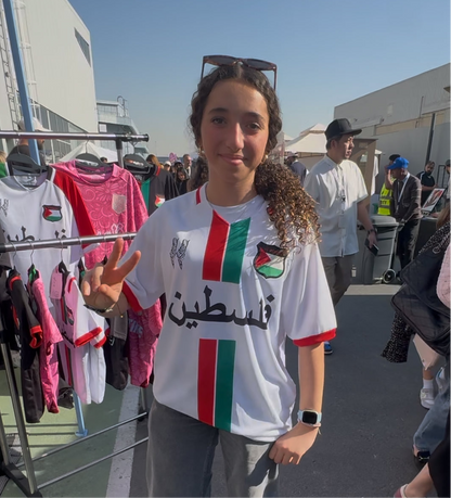 Striped White Football Shirt, Arabic Writing - Regular Fit