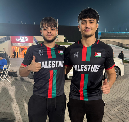 Striped Black Football Shirt, English Writing - Regular Fit