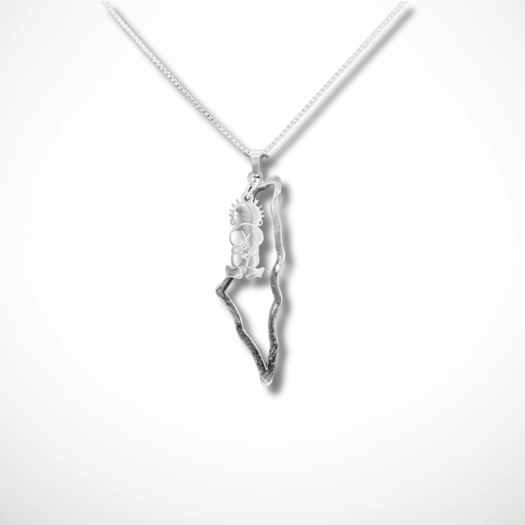 Palestine Map Outline With Handla Charm Necklace