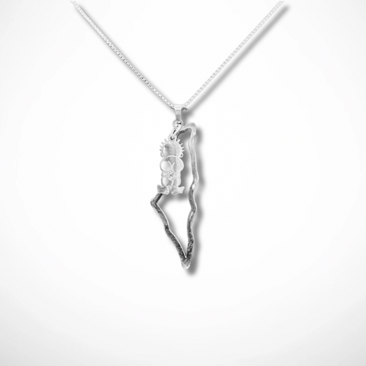 Palestine Map Outline With Handla Charm Necklace