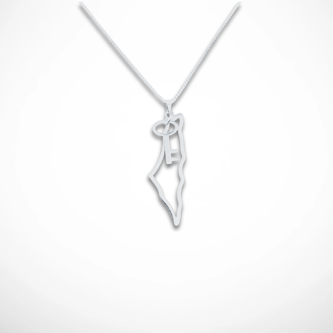 Stainless Steel Palestine Map Outline With Key Charm Necklace