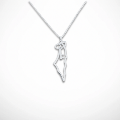 Stainless Steel Palestine Map Outline With Key Charm Necklace