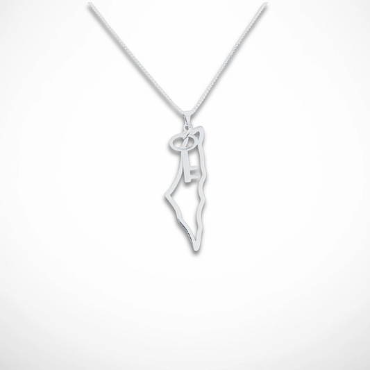 Stainless Steel Palestine Map Outline With Key Charm Necklace