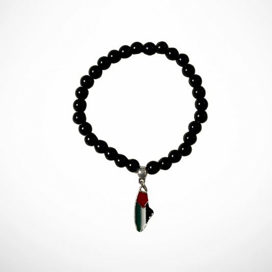 Black Beaded Bracelet with Palestine Map Charm