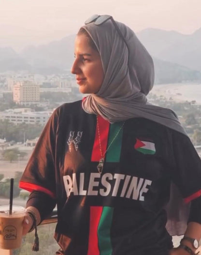 Striped Black Football Shirt, English Writing - Regular Fit